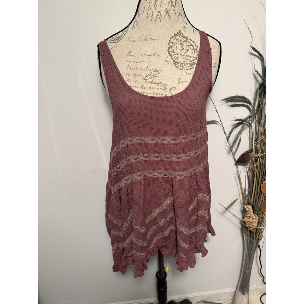 Intimately Free People Tunic Tank Top Womens Size M‎ Red Maroon Romantic Lacy